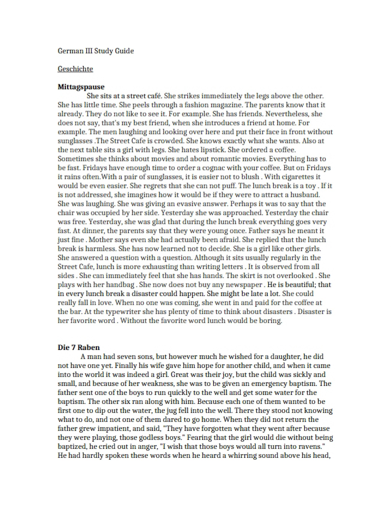 German III Course Study Guide