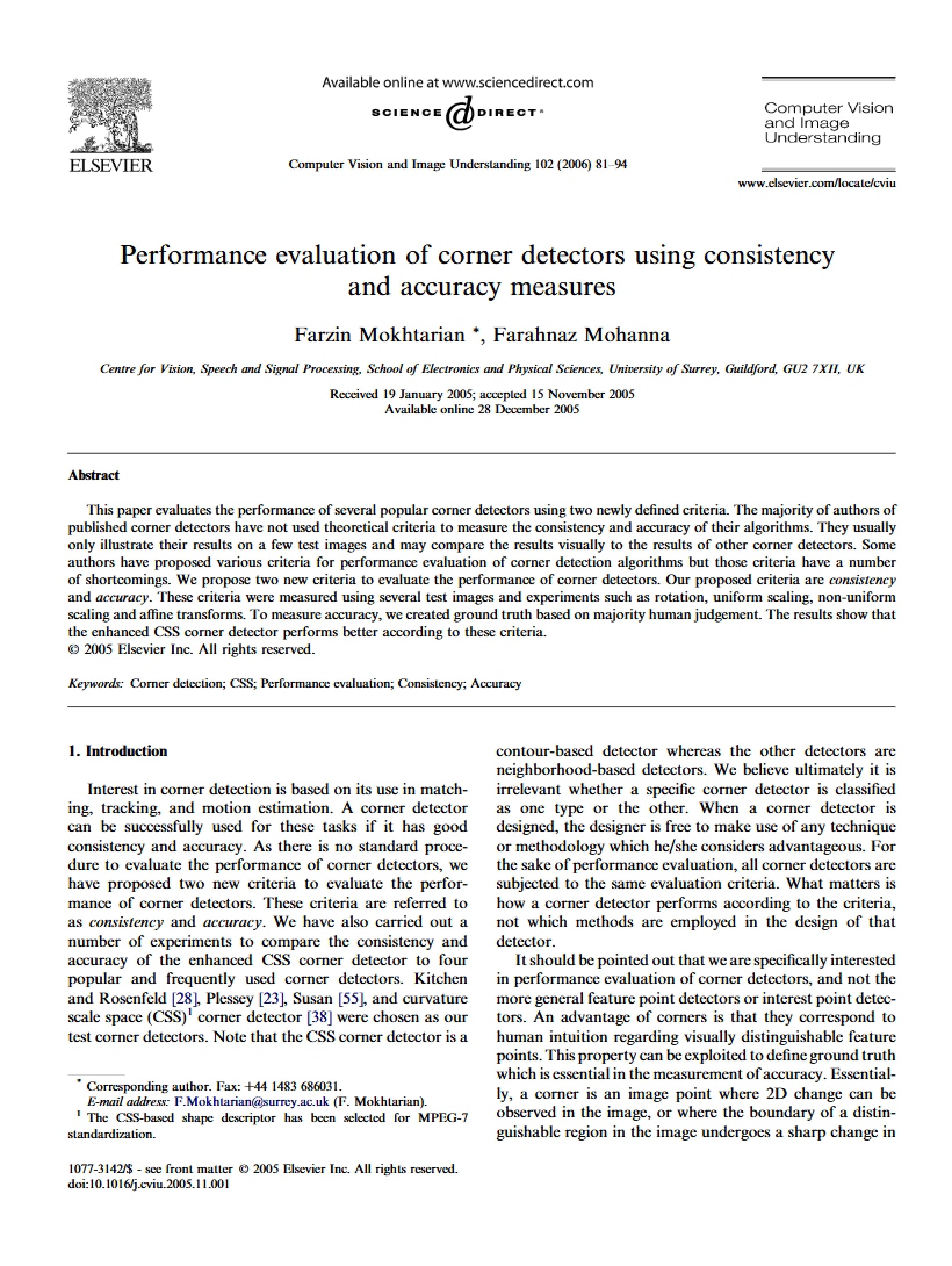Evaluating Corner Detector Performance