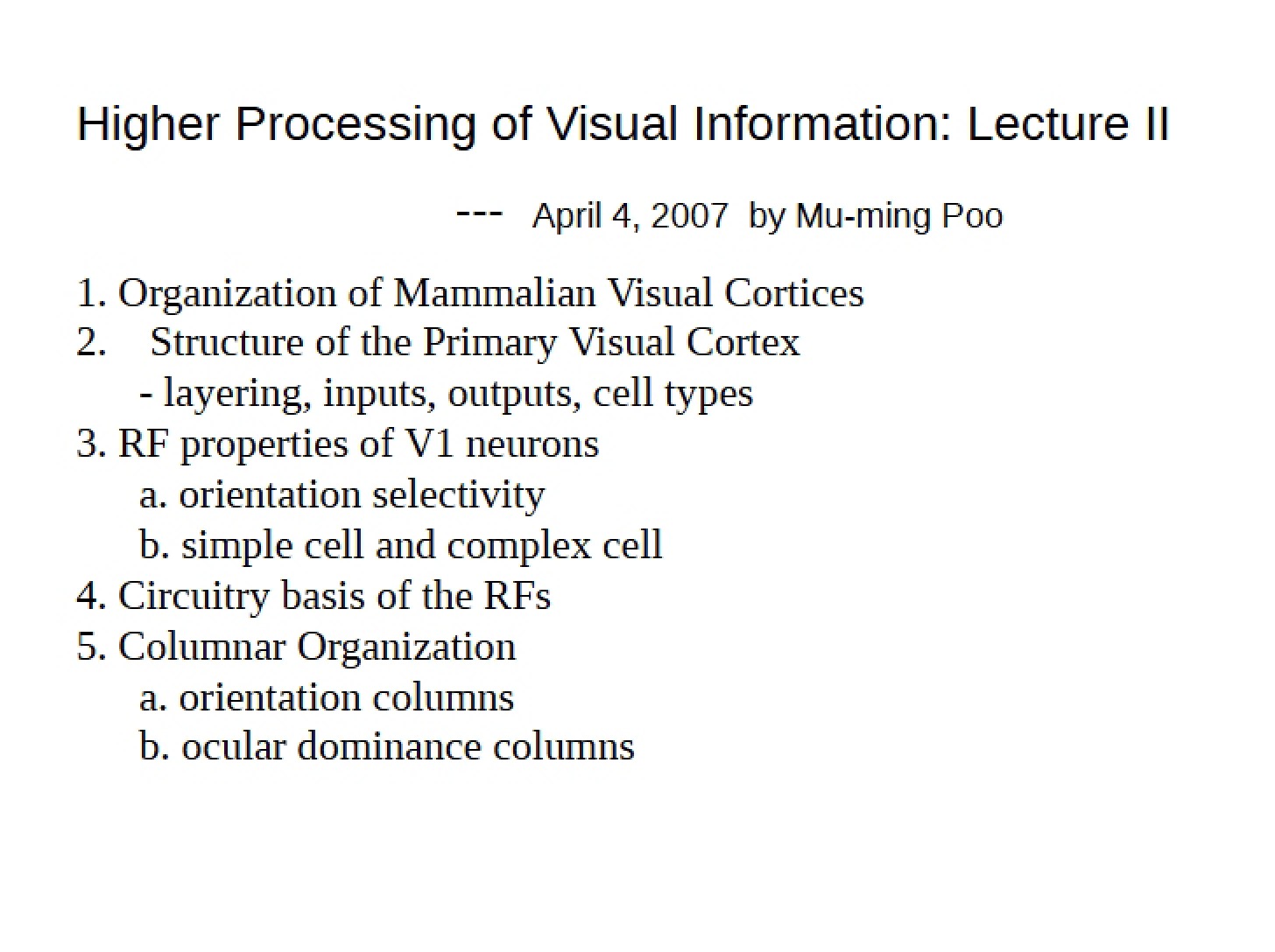 Visual Information Higher Processing
