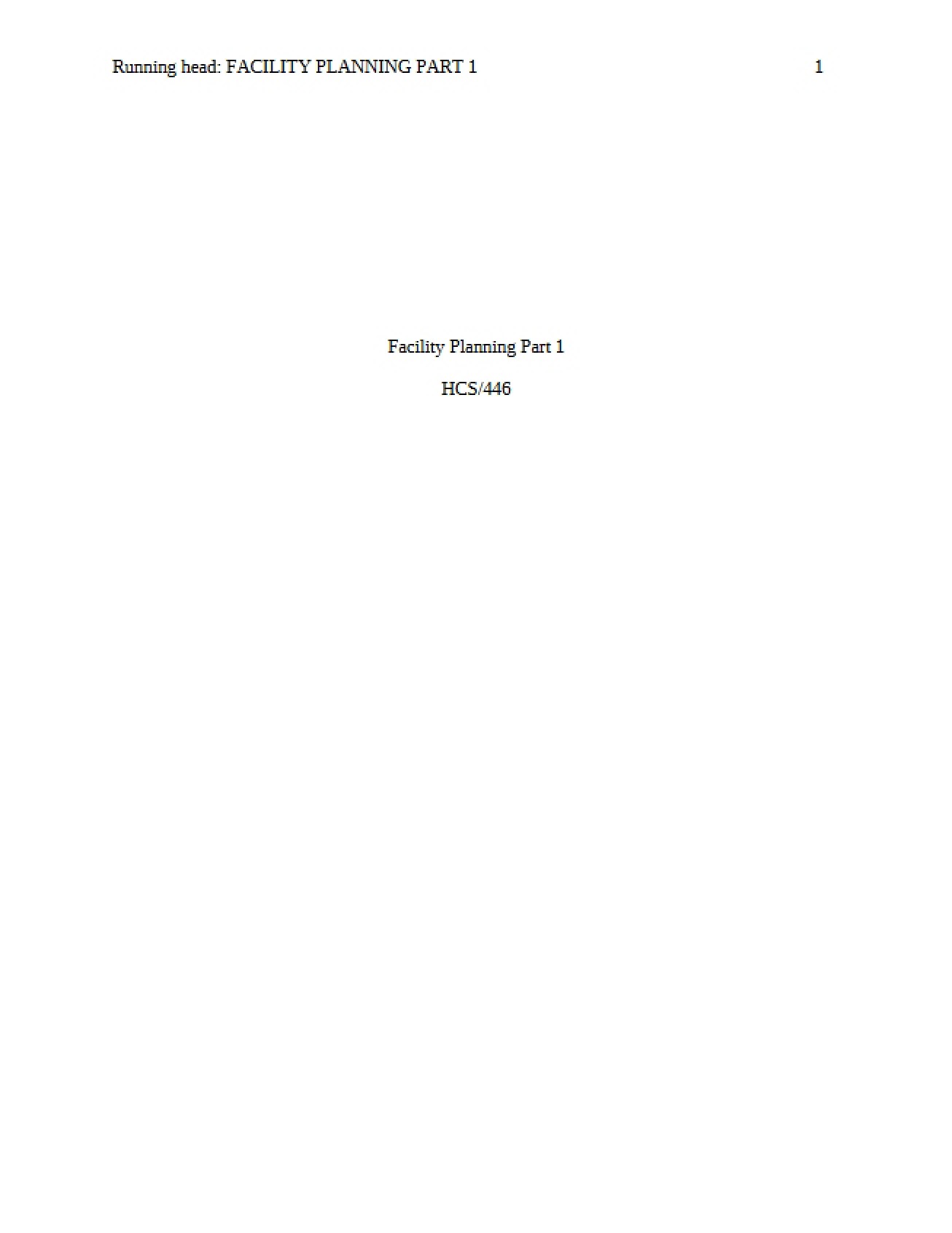 Initial Facility Planning Phase
