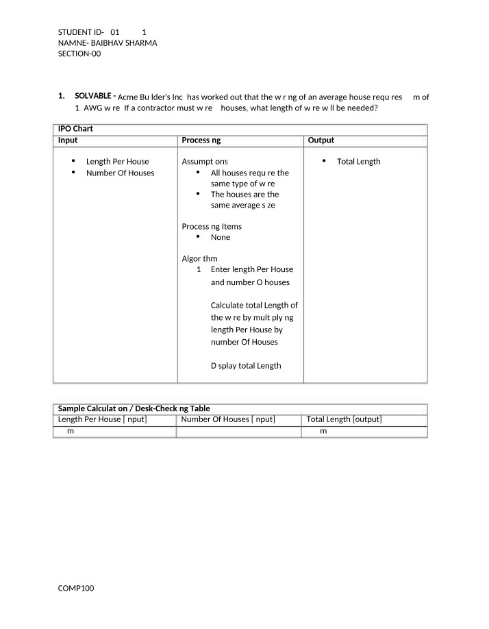 COMP100 - Problems and Solutions