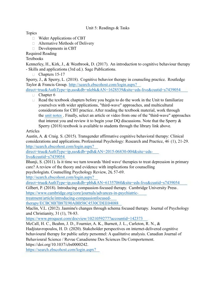 Tasks and Readings for Unit 5