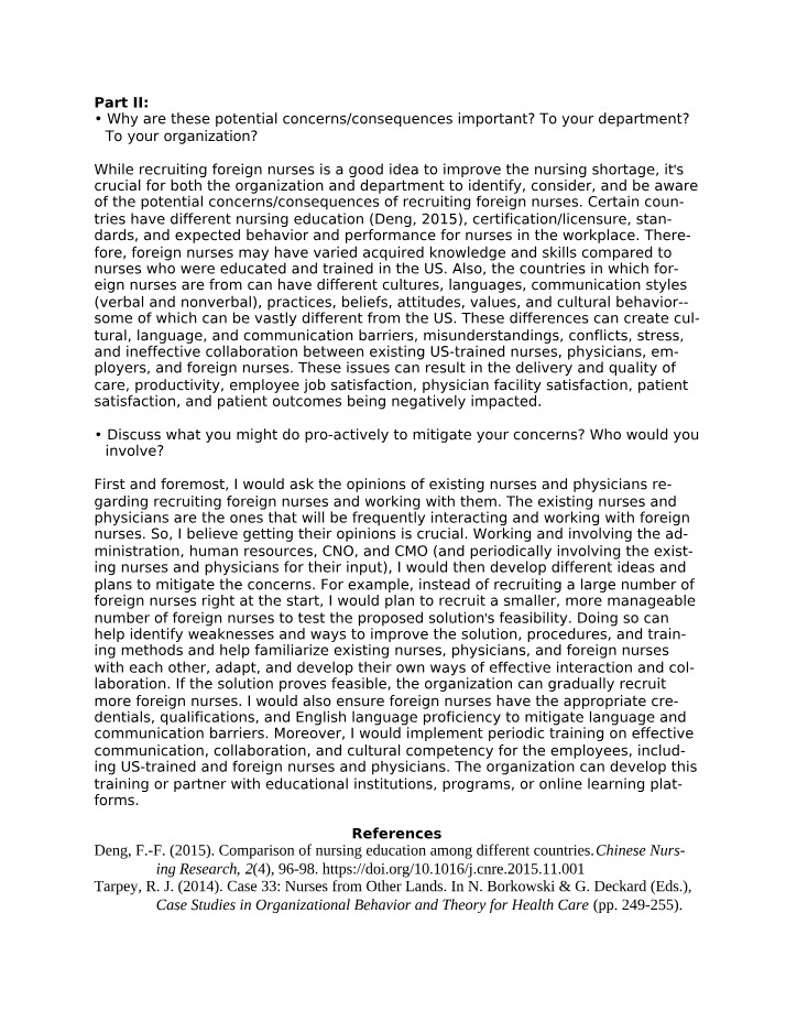 Recruiting Foreign Nurses - Concerns and Consequences