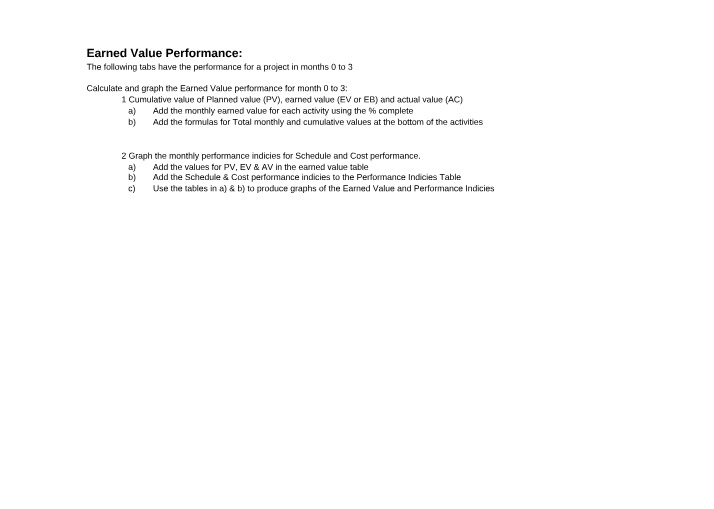 Project on Earned Value Performance Calculation and Graph