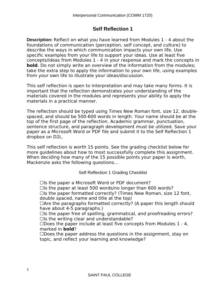 COMM1720 - Self Reflection 1