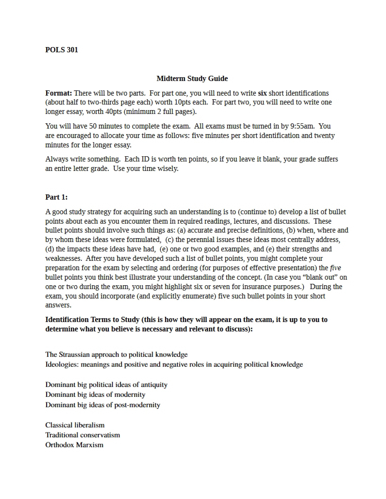 Study Guide for Midterm