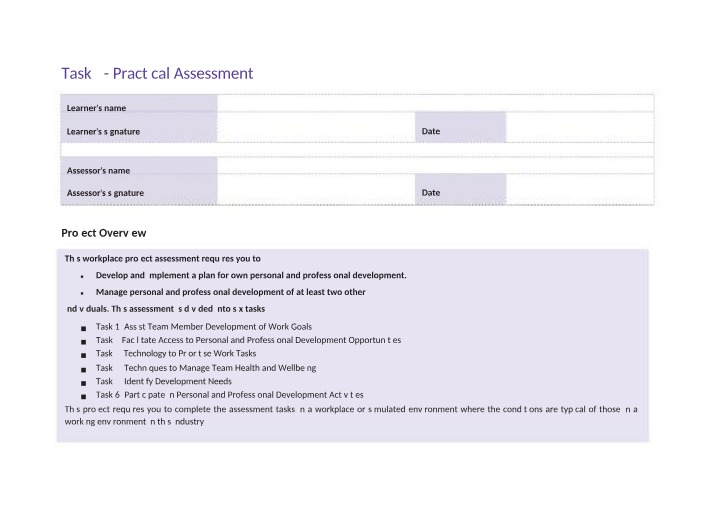 Practical Assessment - Developing Work Goals and Plans