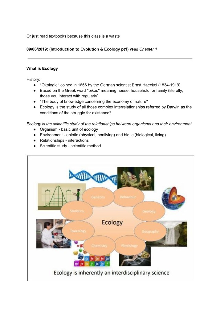 Organism-Environment Study in Ecology