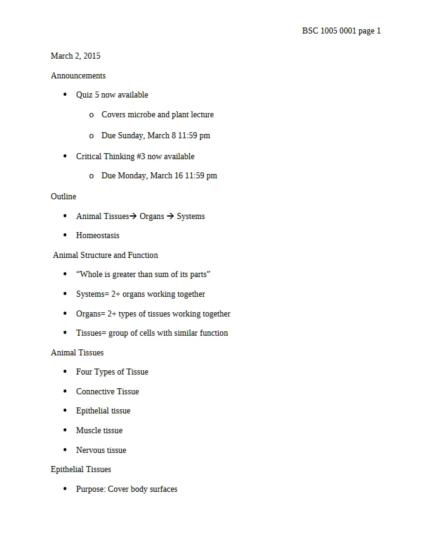 Tissues of Animals