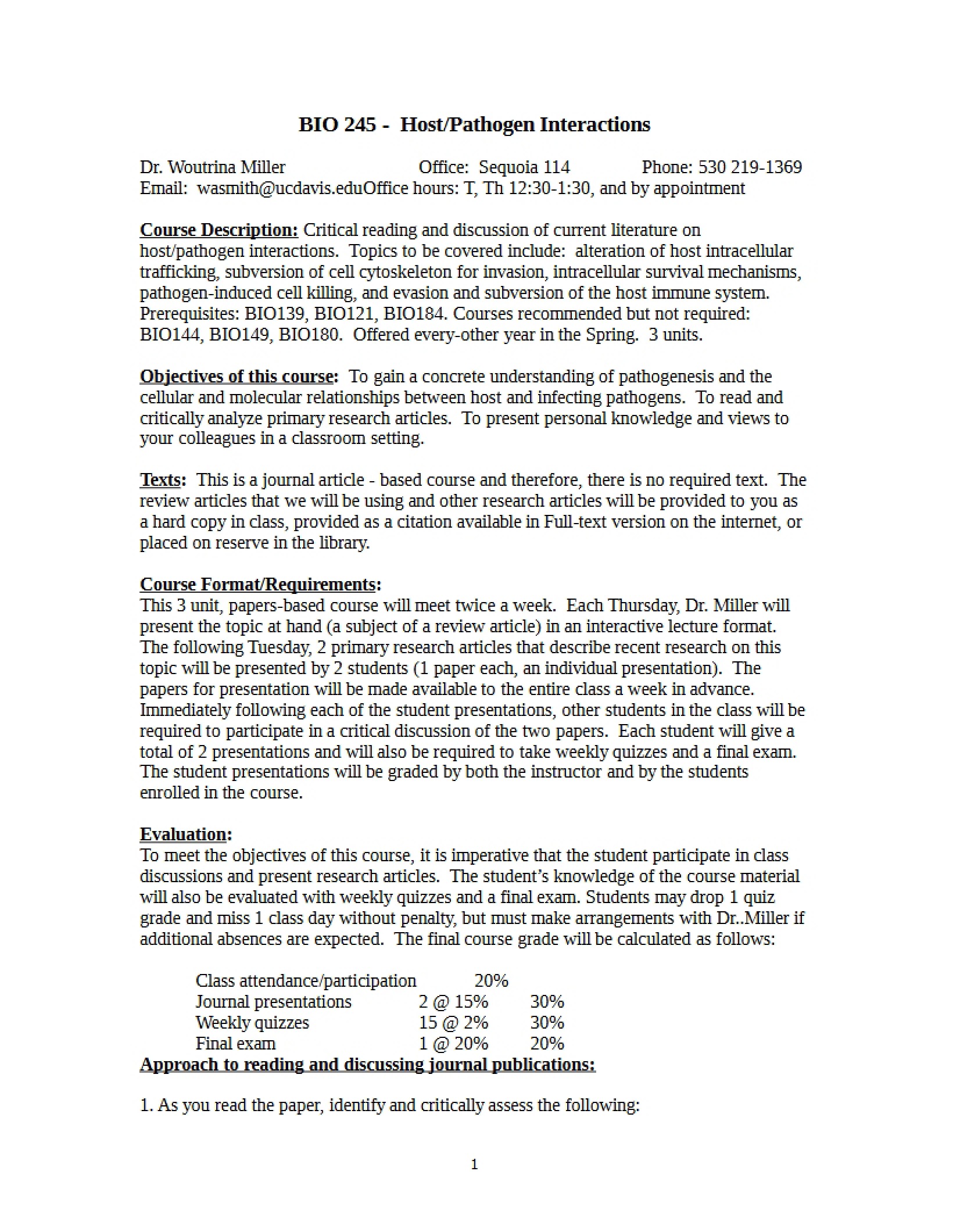 Host-Pathogen Interactions Syllabus