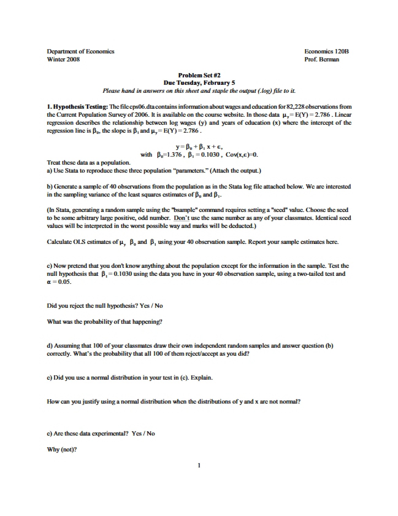 Econometrics B Assignment Two