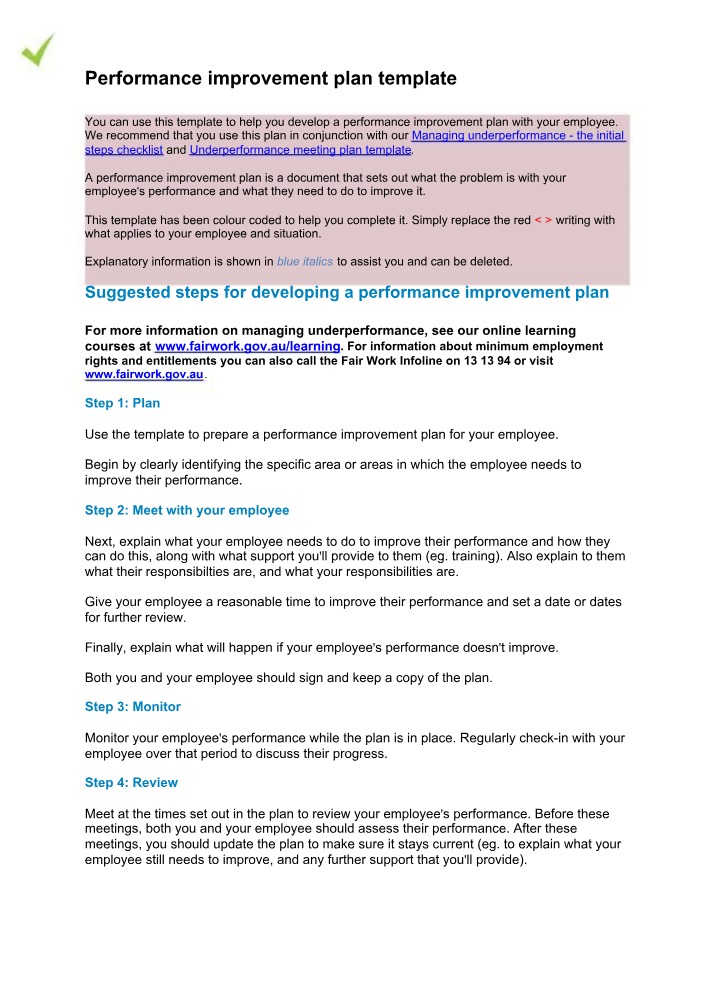 Employee Performance Improvement Plan Template