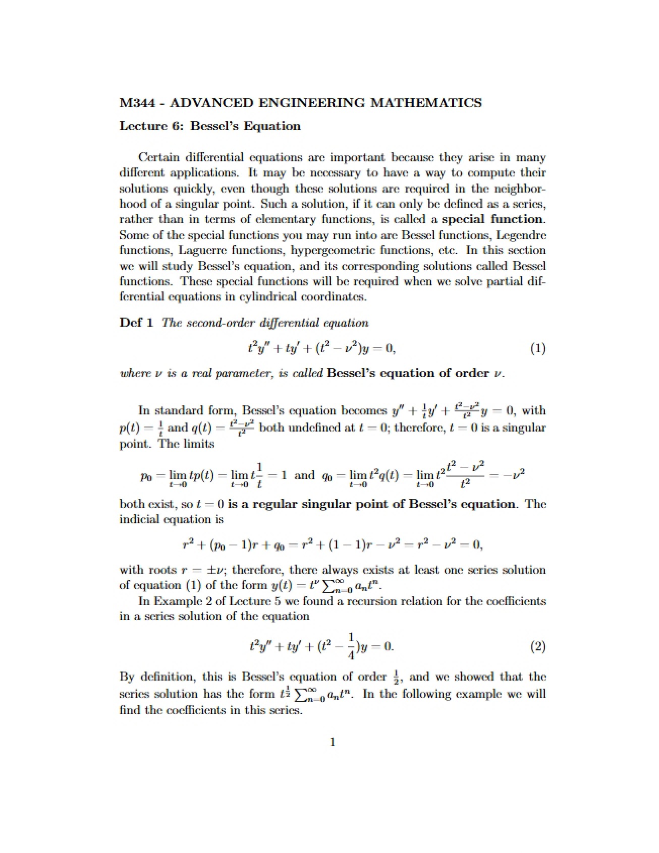 Advanced Engineering Math Notes