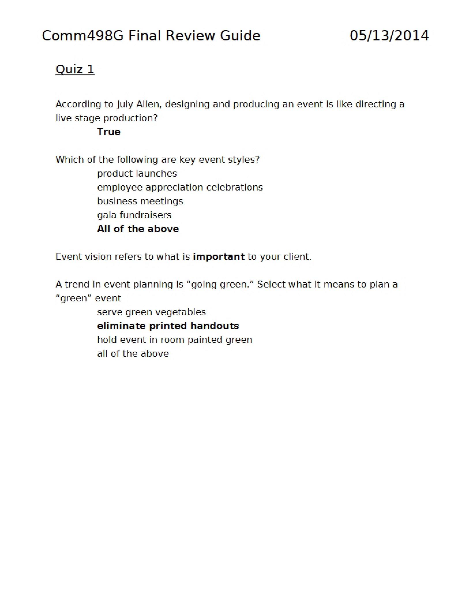Guide for Final Review