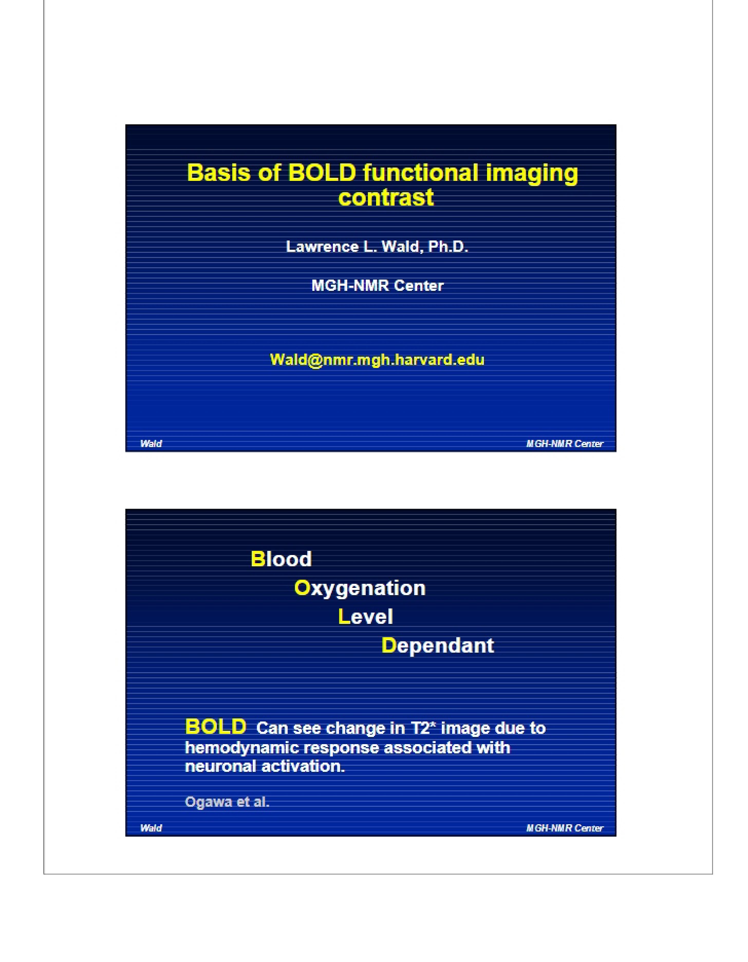 Functional Imaging Contrast BOLD Foundations