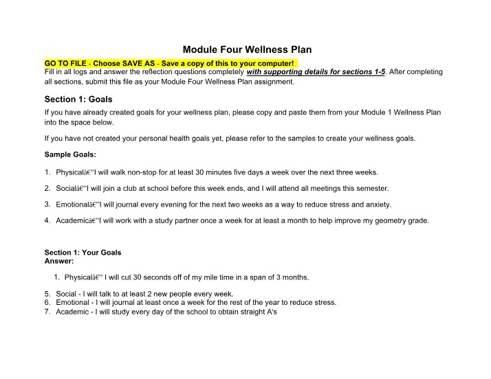 Wellness Plan - Module Four