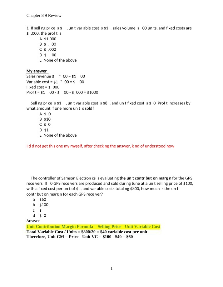 Profit and Breakeven Analysis Calculations