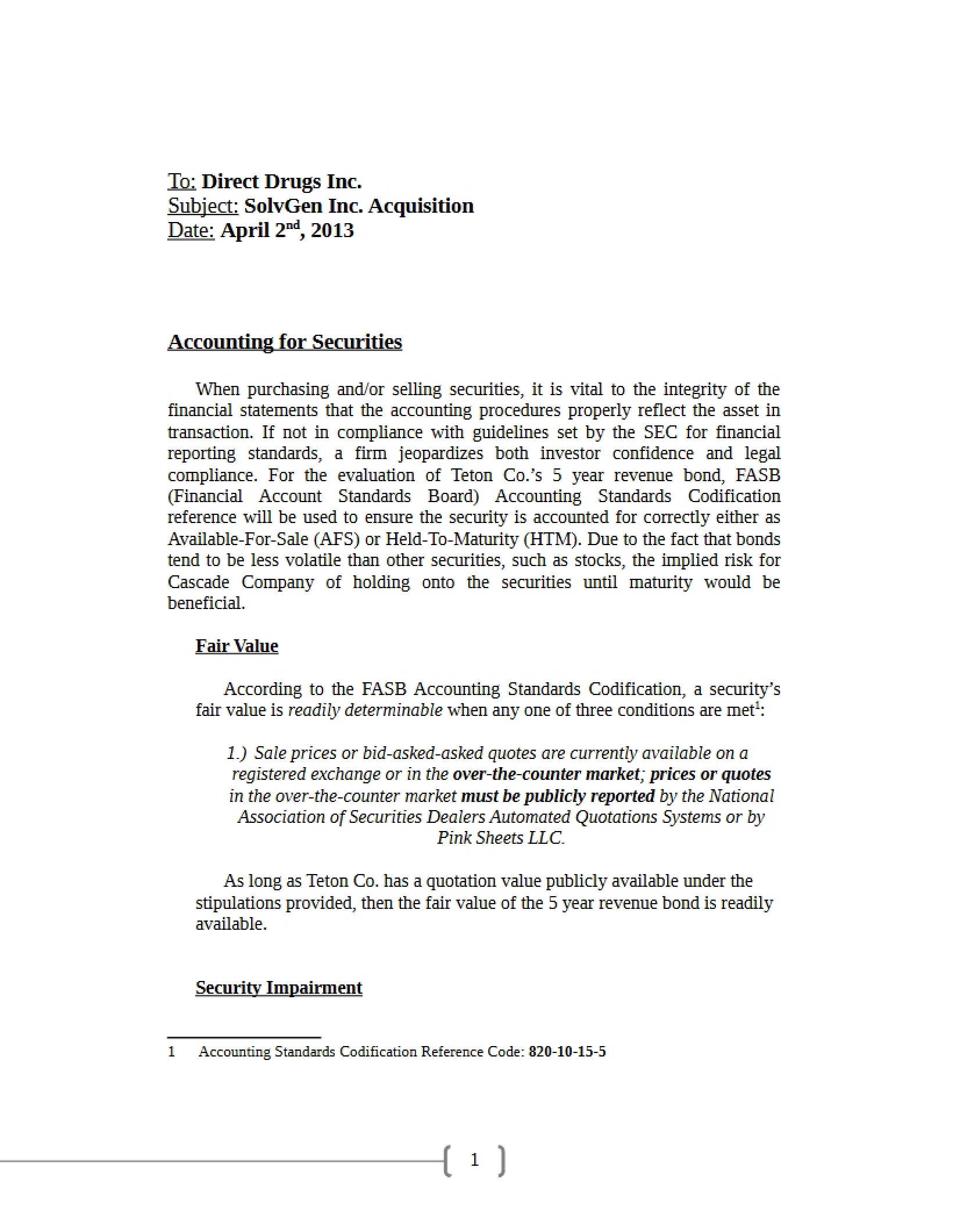 Second Memorandum