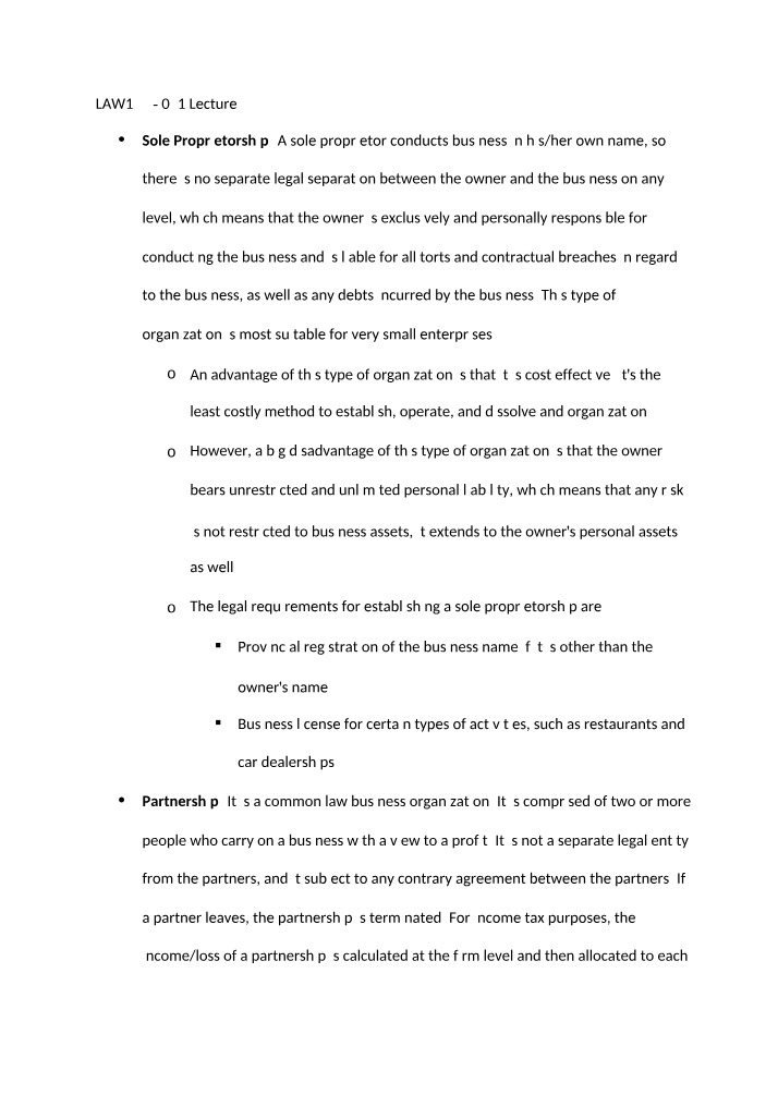 LAW122 Types of Business Organizations