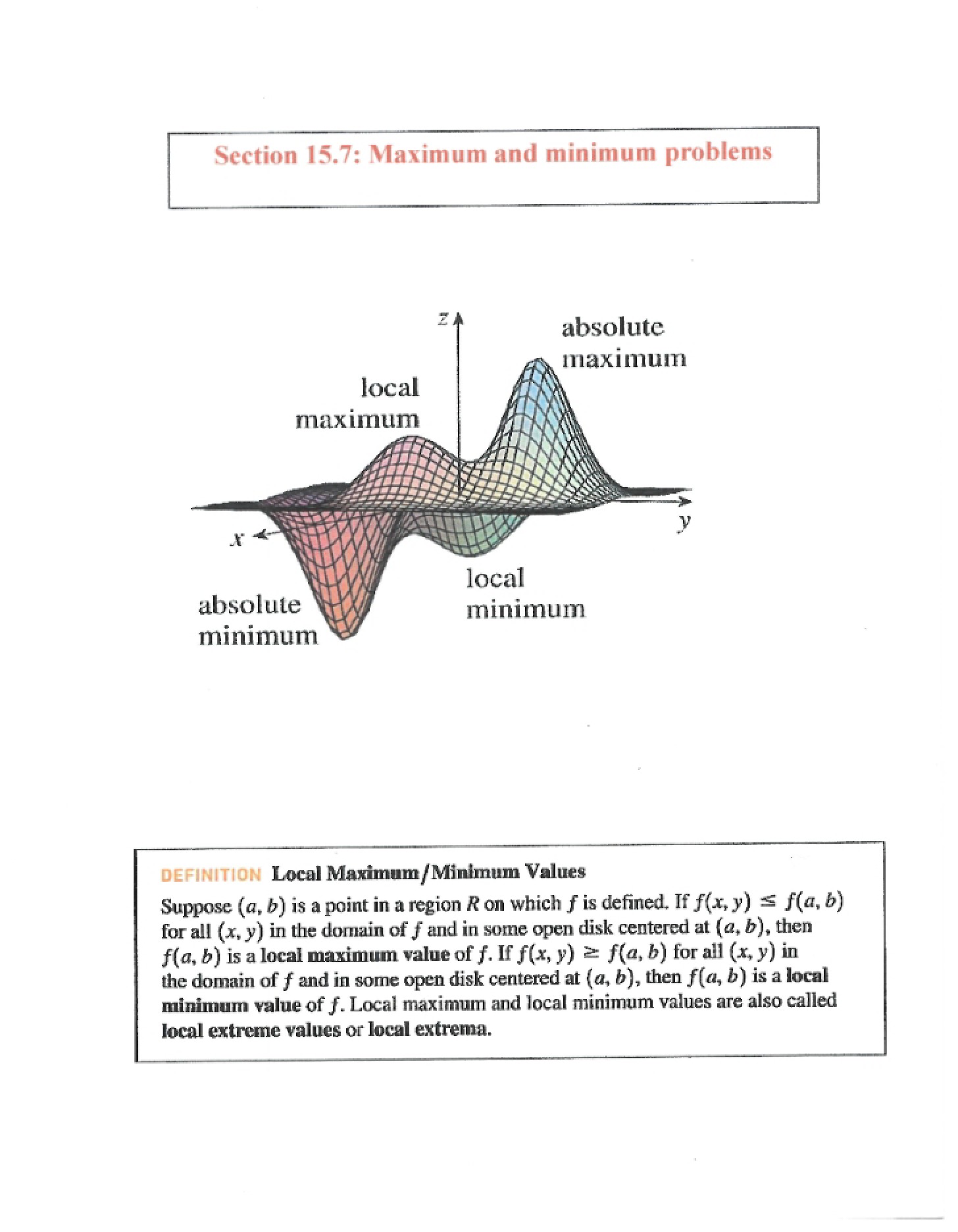 Maximum and Minimum Problems Section 15.7