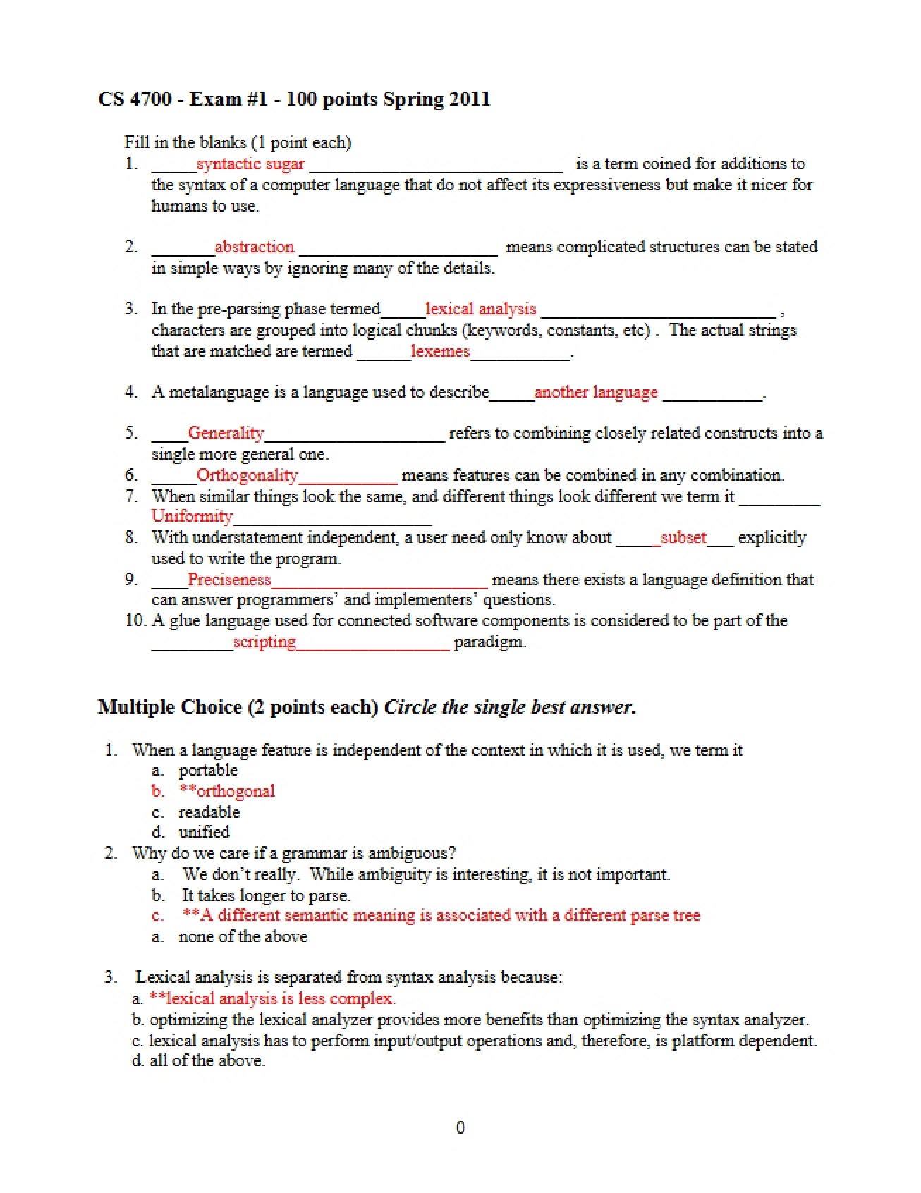 First Exam for CS 4700