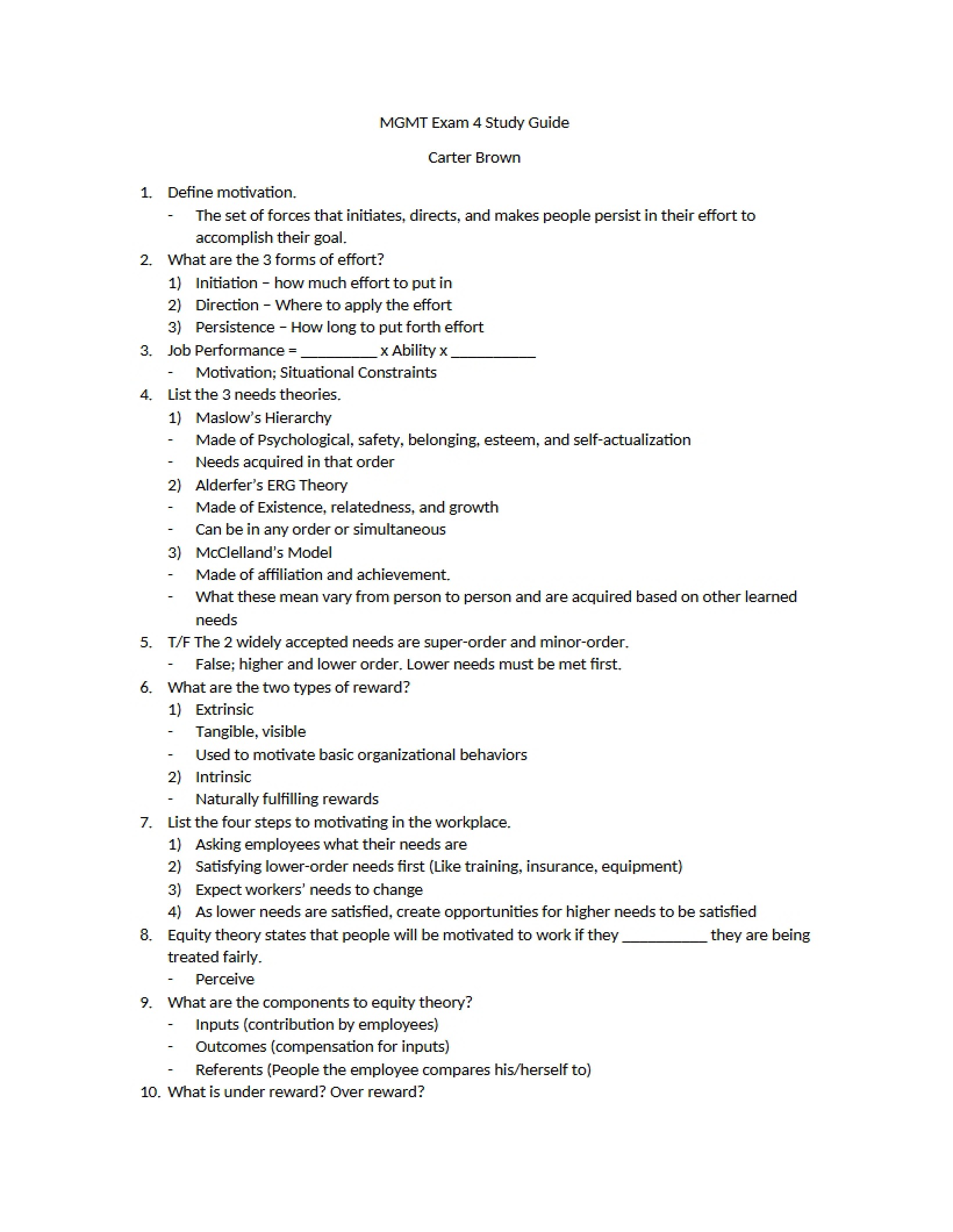 Guide for Exam Four