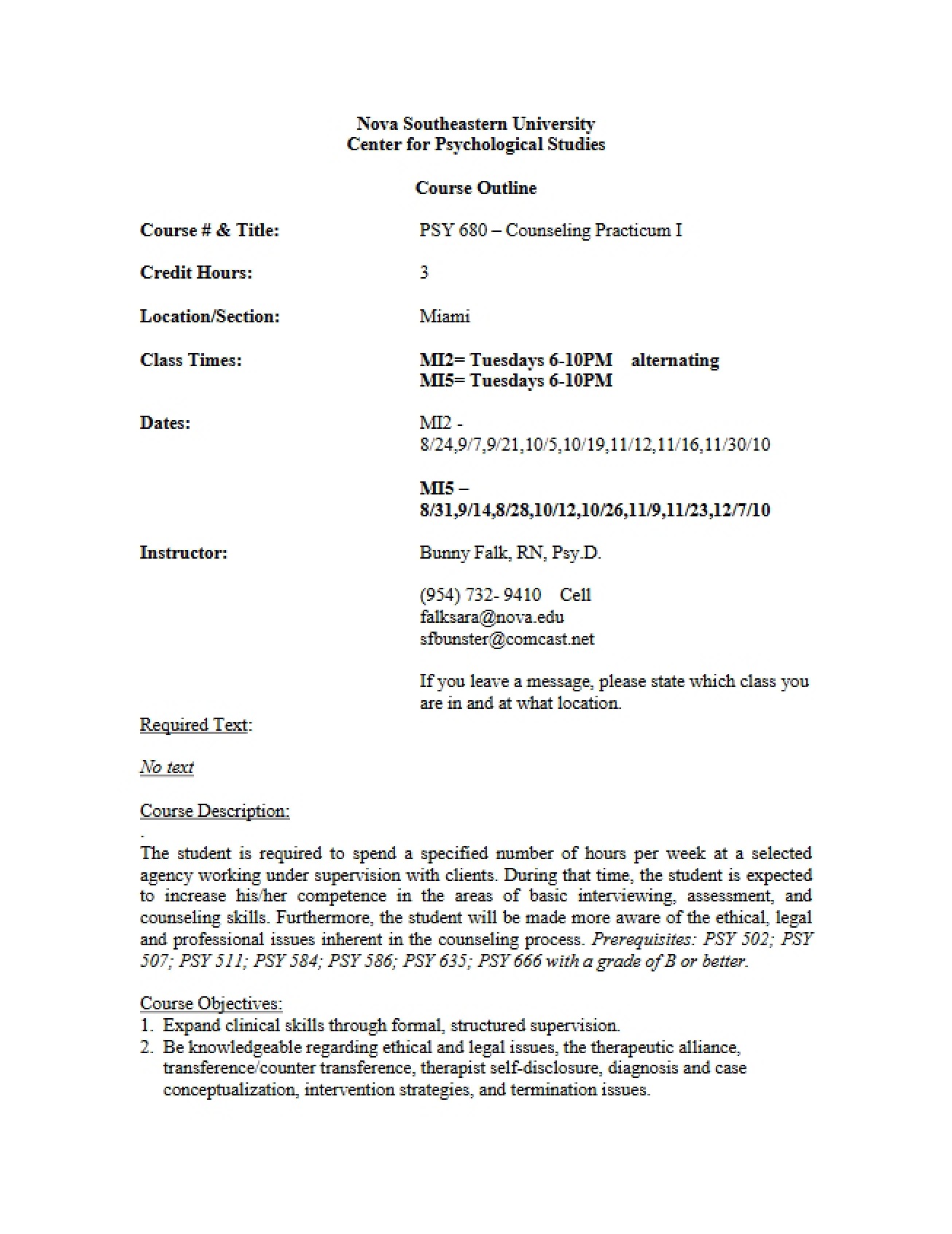 Counseling Practicum 1 Syllabus