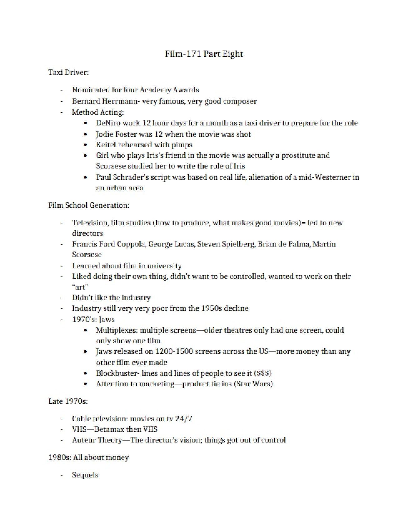 Film 171 Part Eight Notes