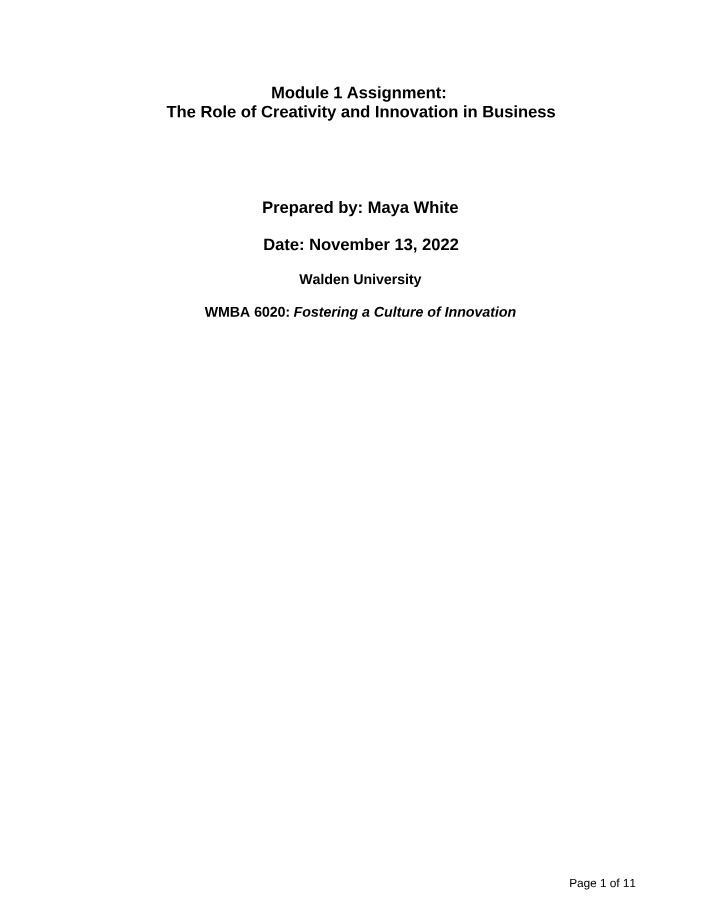 Creativity and Innovation Module 1 Assignment Primary