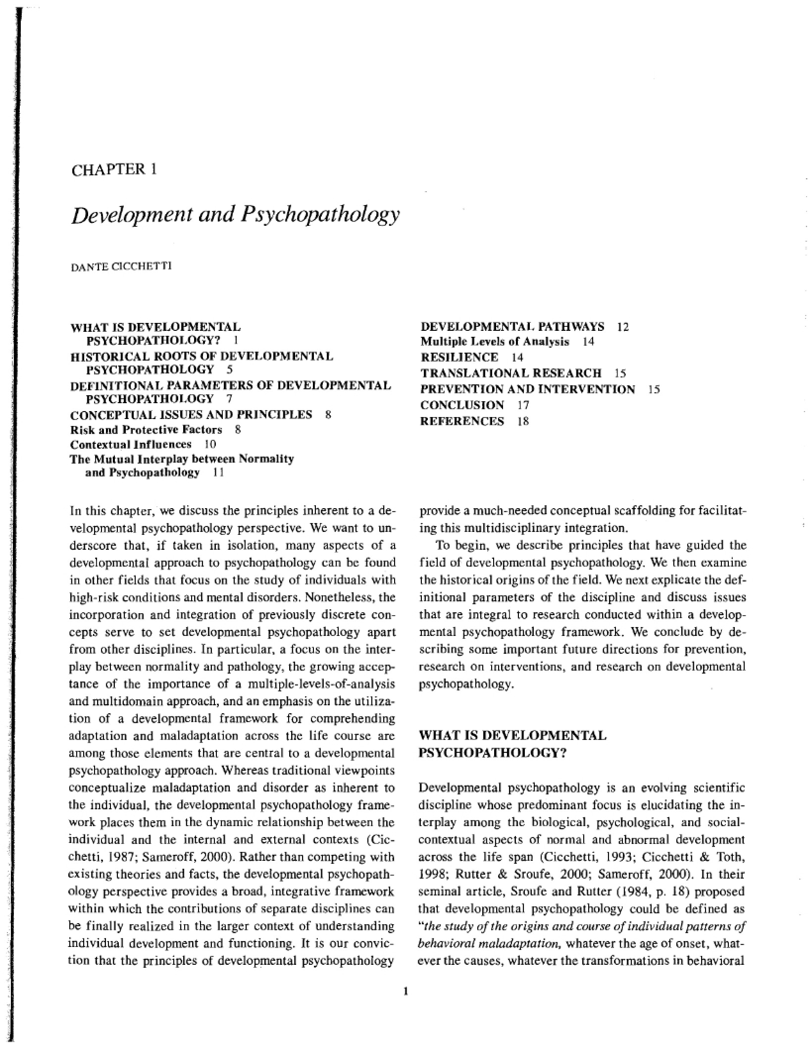 Psychopathology and Development Chapter 1
