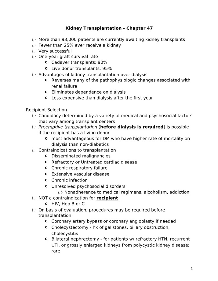 Chapter 47 - Kidney Transplantation