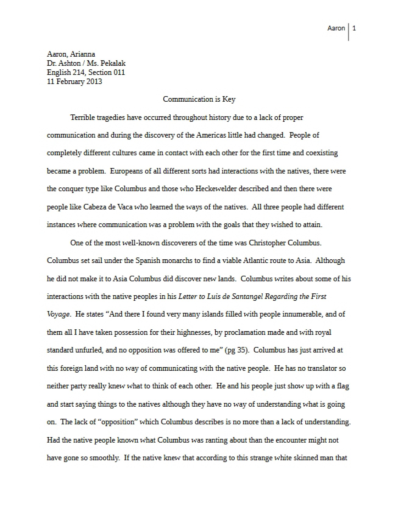 First Paper for American Literature