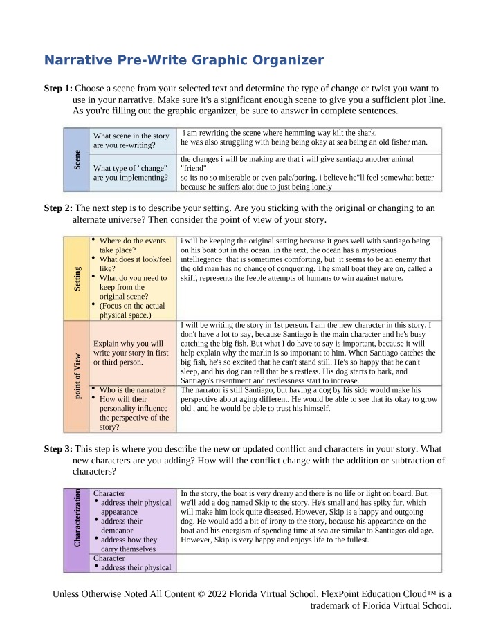 Graphic Organizer for Narrative Pre-Writing