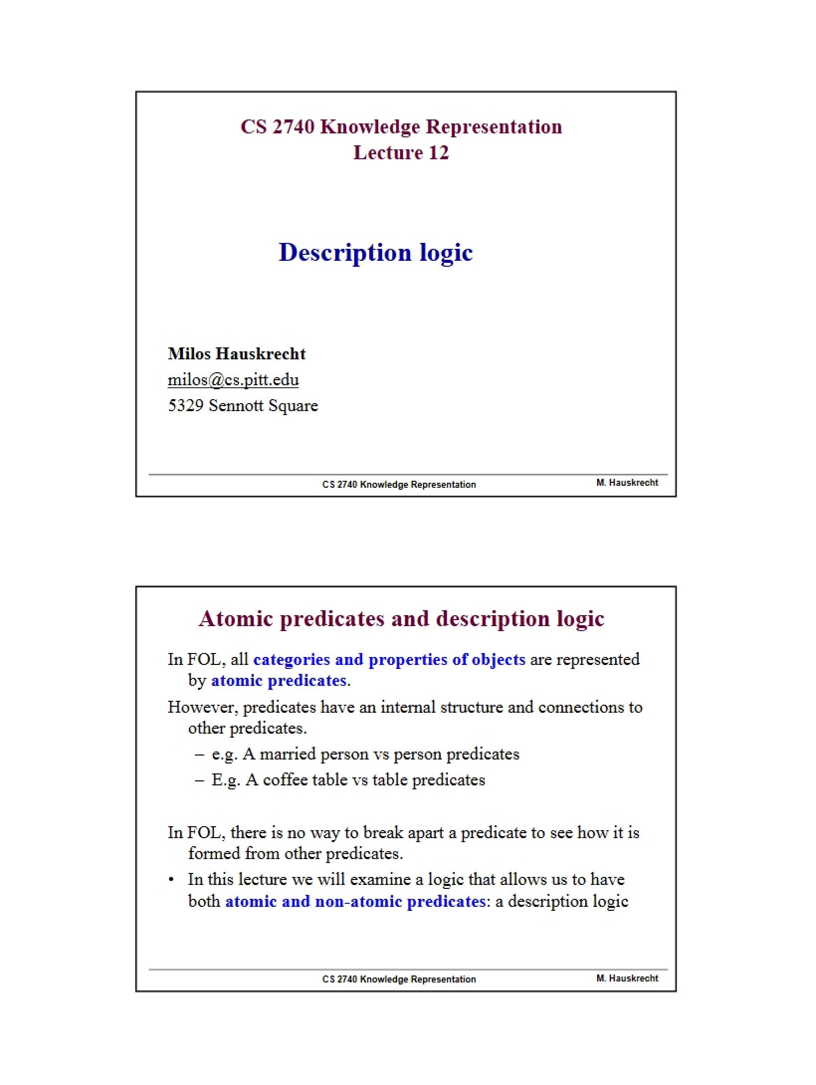 Knowledge Representation Class Notes