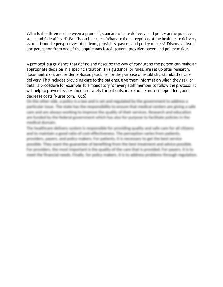 Healthcare Policies, Standards of Care, and Protocols