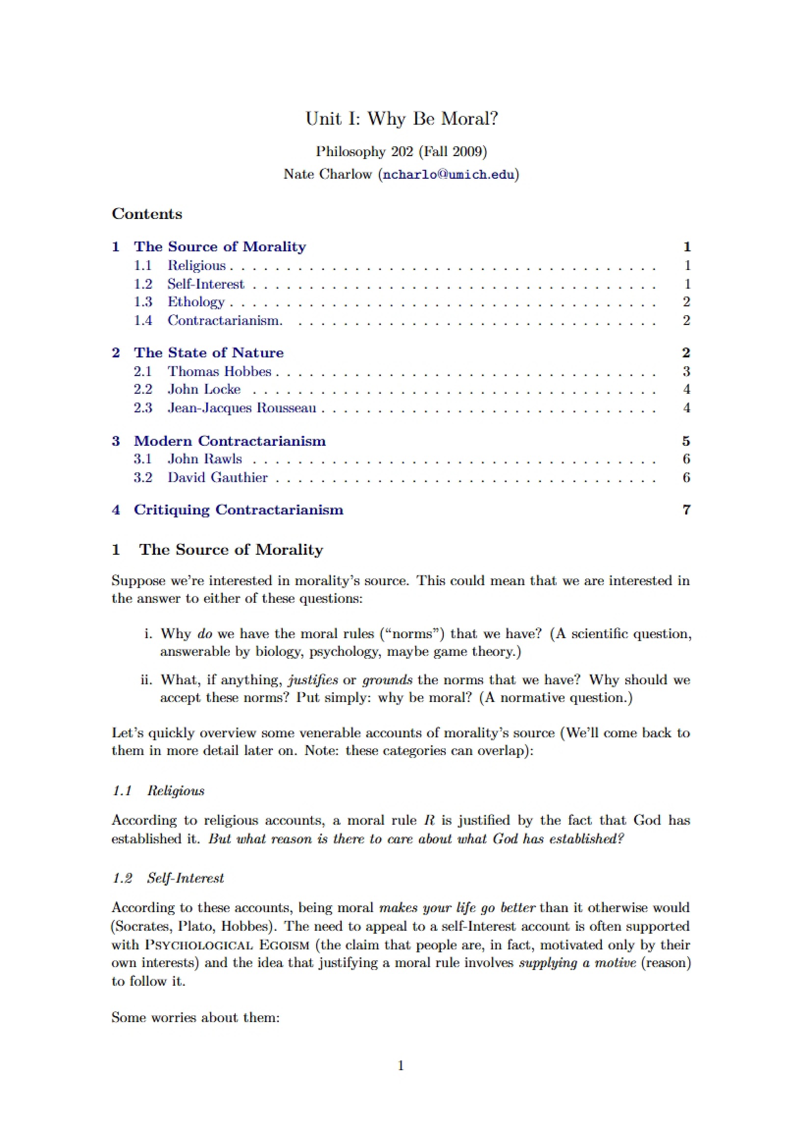Unit One Reasons to be Moral