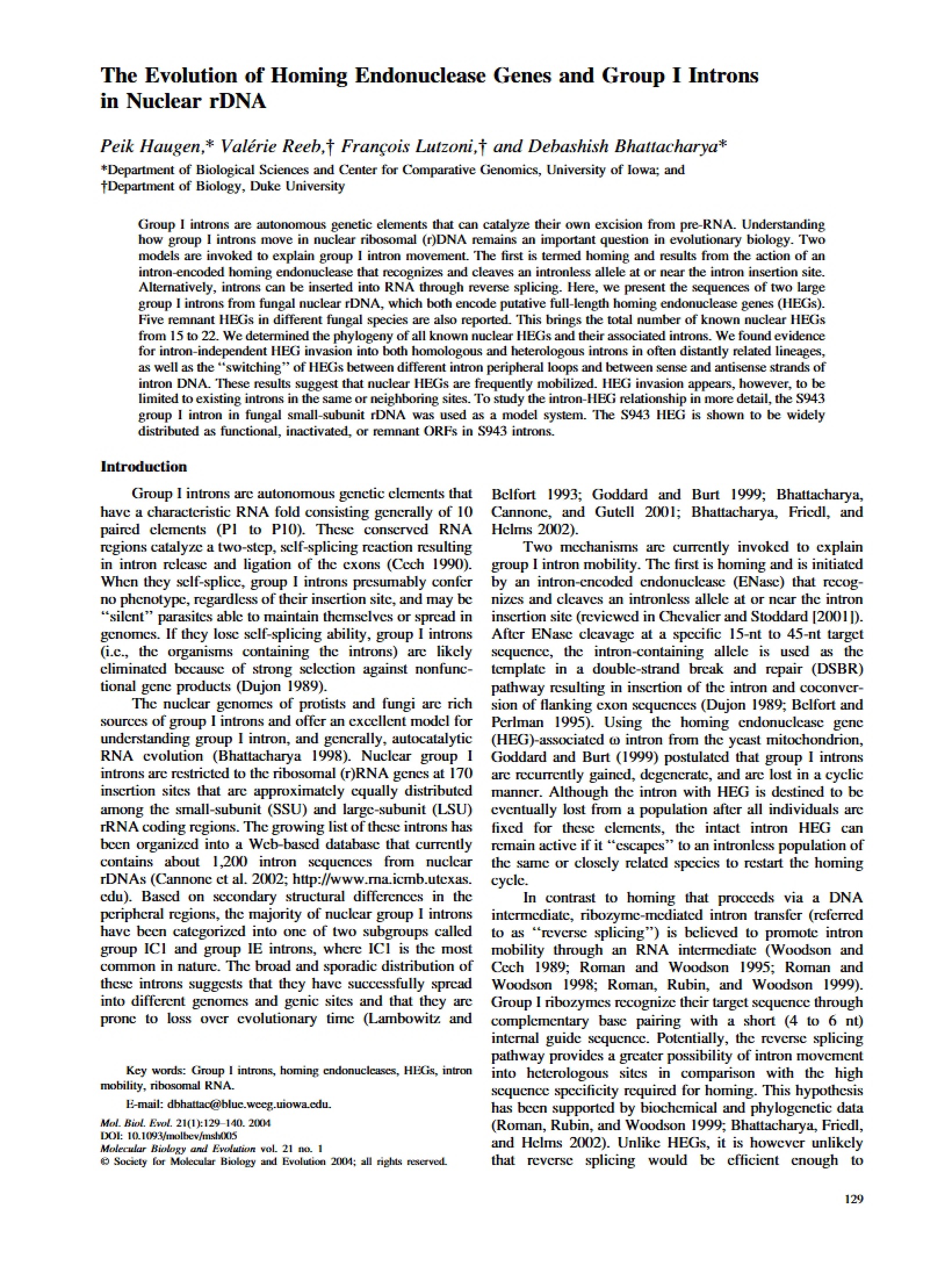 Homing Endonuclease Genes Evolution