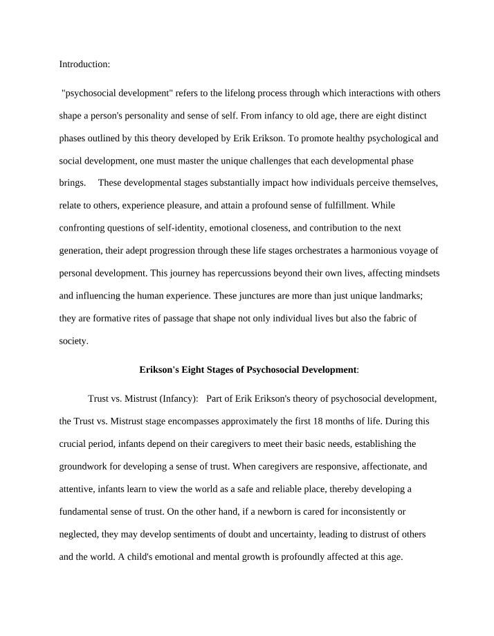Notes on Erikson's Eight Stages of Psychosocial Development