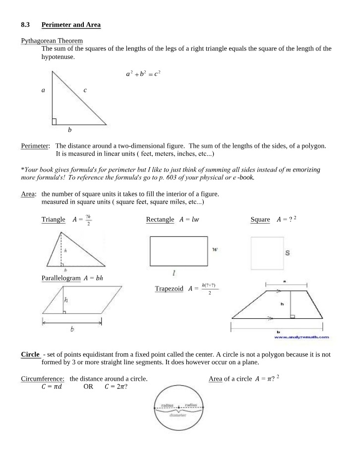 Geometry - Perimeter and Area