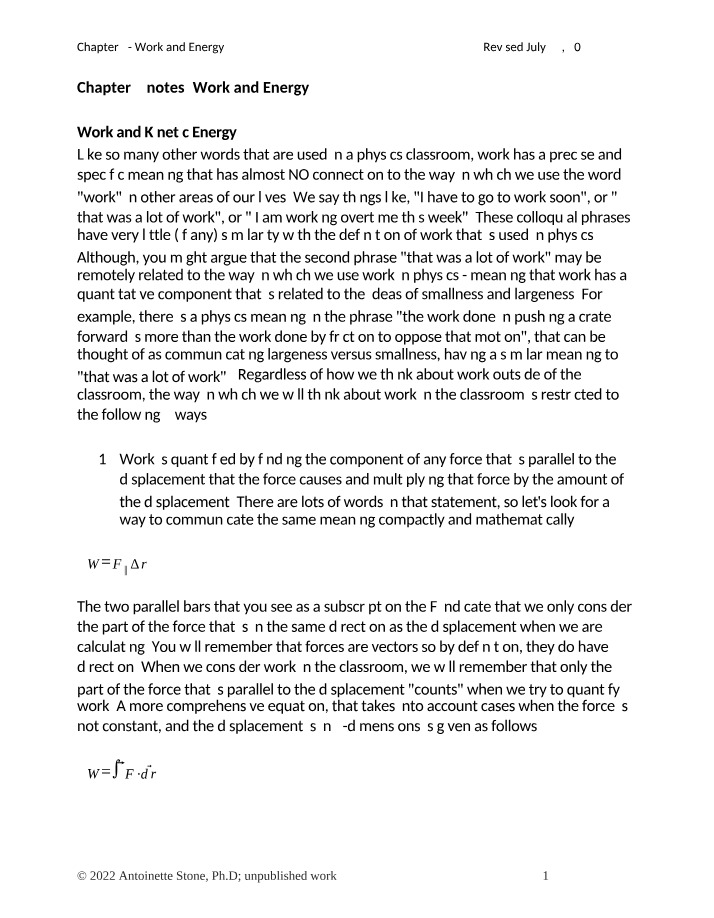 Work and Energy Notes - Chapter 7