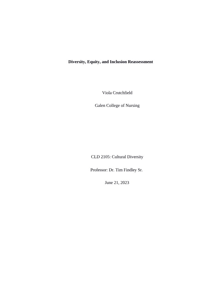 Diversity, Equity, and Inclusion - Nursing Reassessment