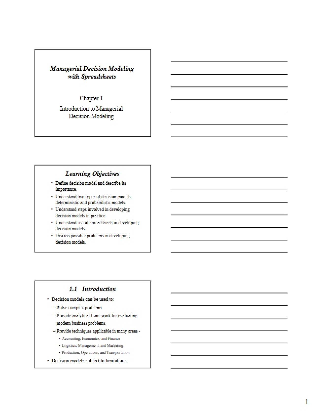 Introduction to Managerial Decision Modeling