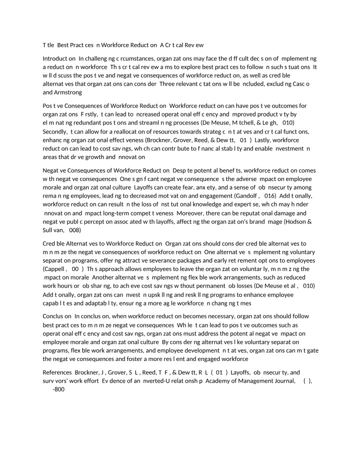 Workforce Reduction Best Practices - A Critical Review