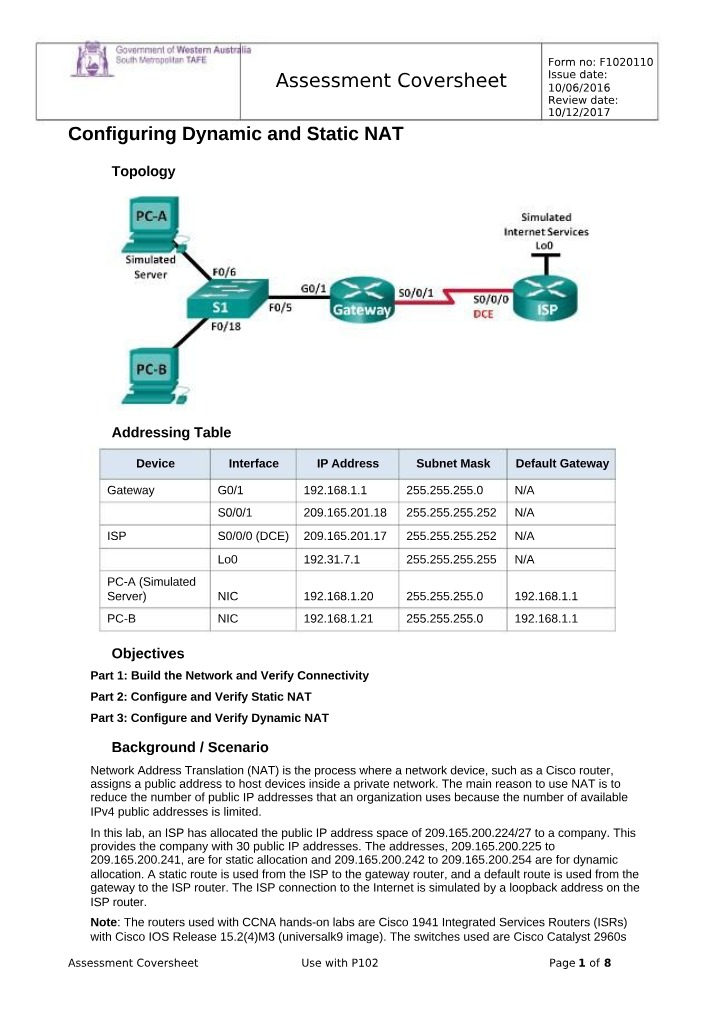 NAT Configuration - Static and Dynamic