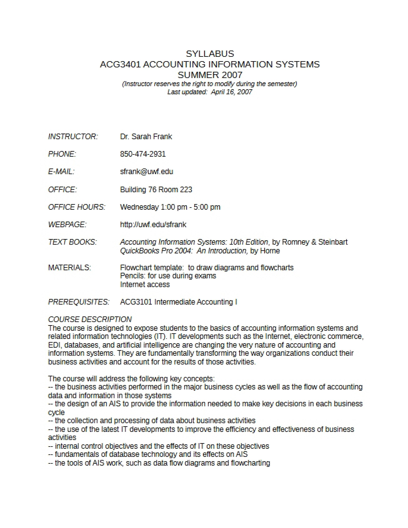 Class Syllabus