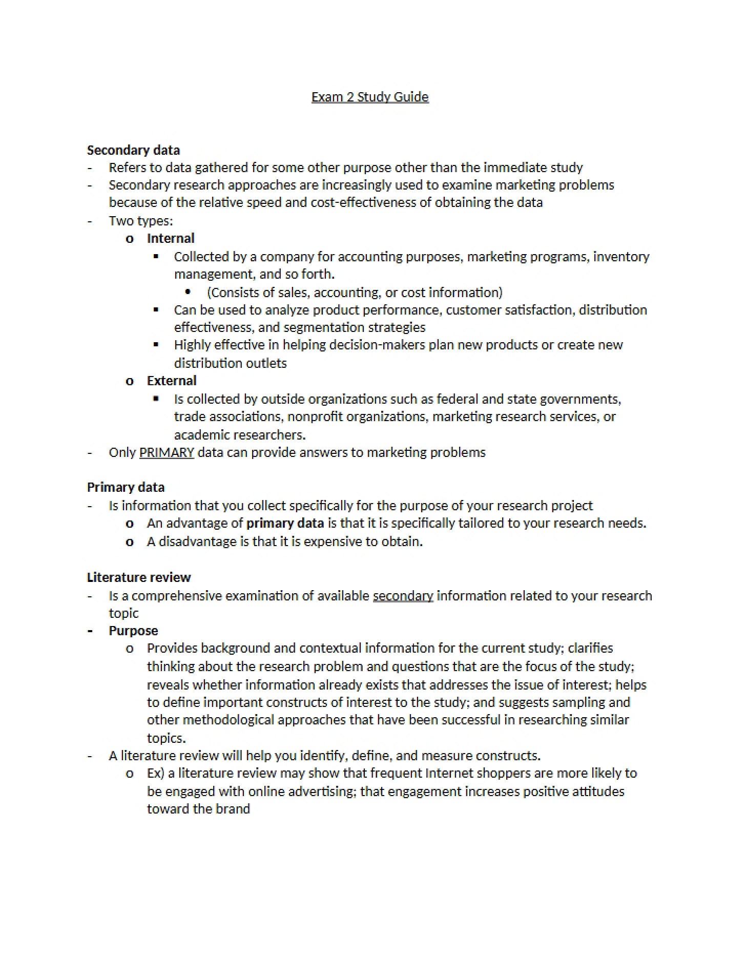 Exam 2 Review Notes