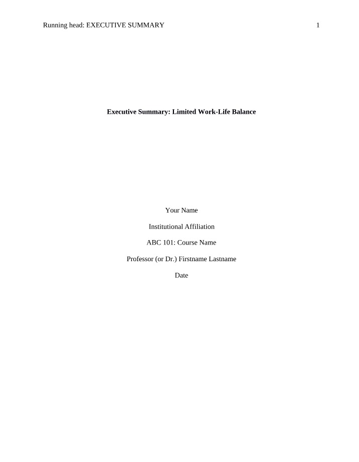 Work-Life Balance - Executive Summary
