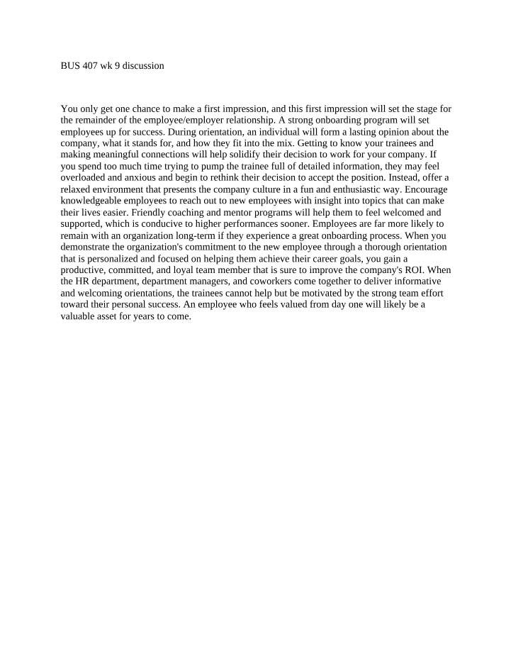 Week 9 Discussion - BUS407