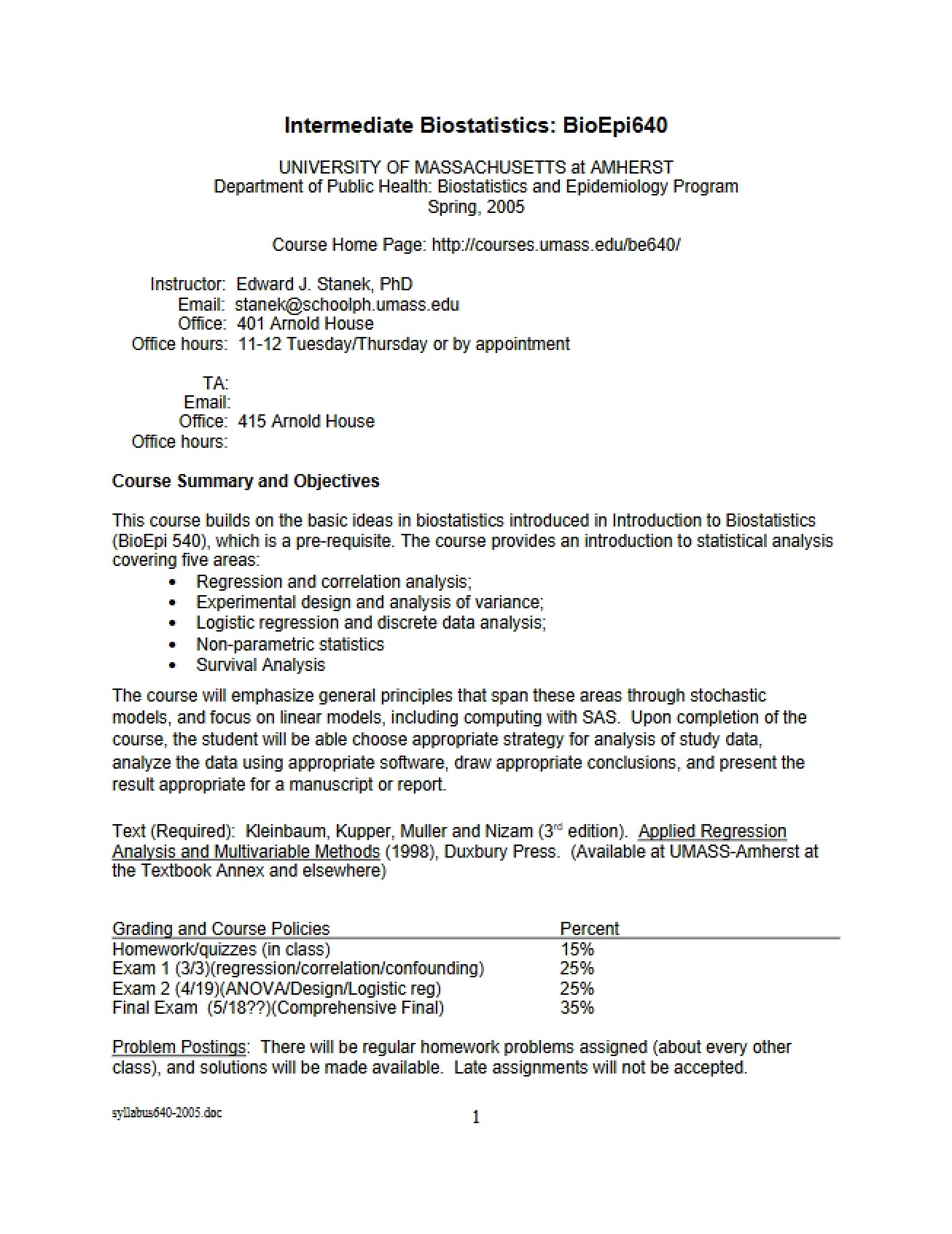 Syllabus Intermediate Biostatistics