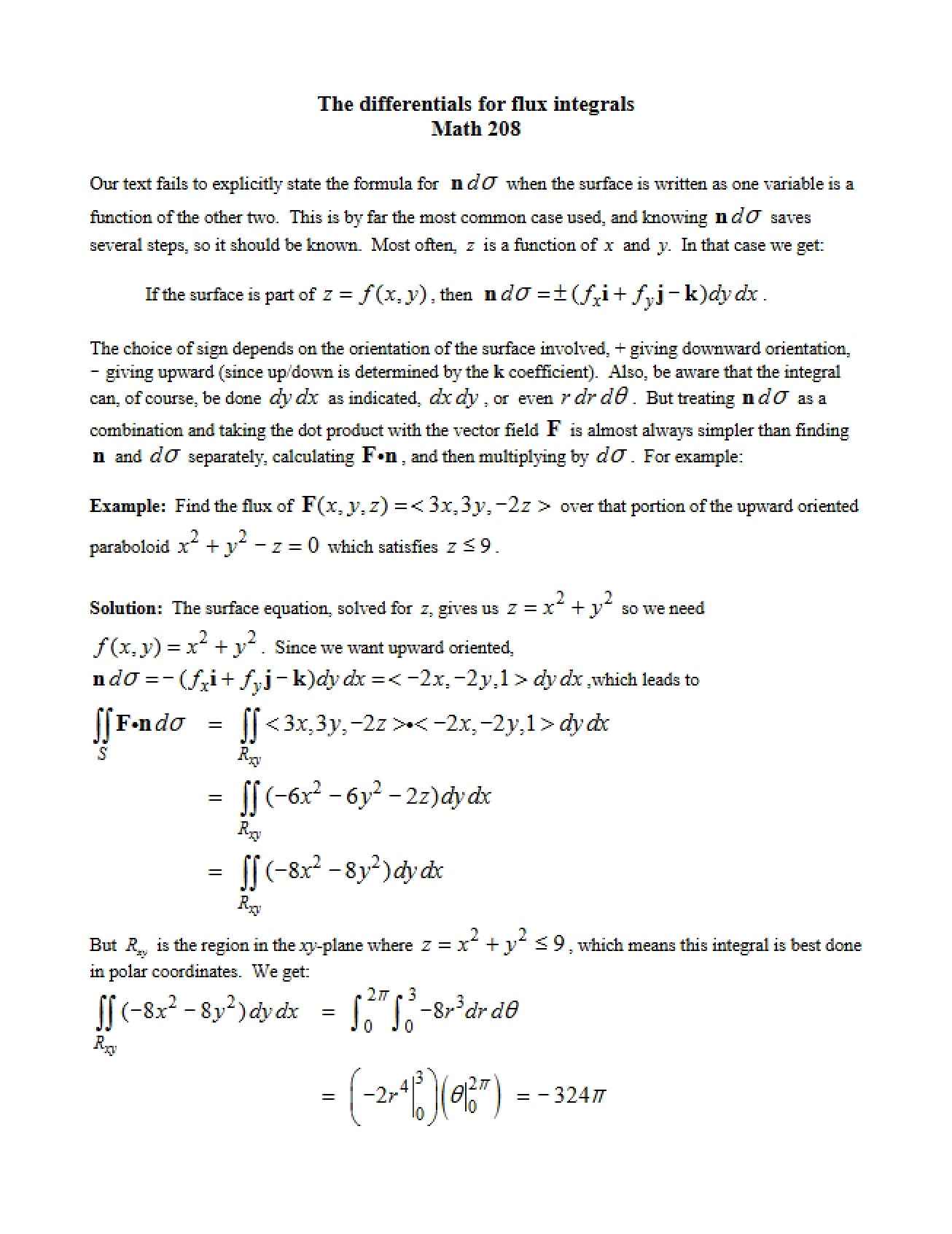 Differentials Flux Integrals